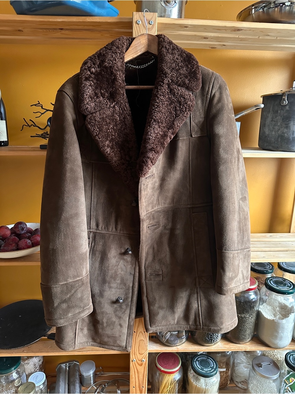 London Fog 1970s Genuine Lambskin Leather w/ Shearling Collar Vintage Coat